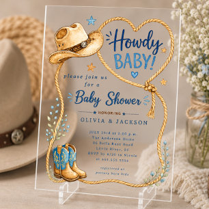 Howdy Cowboy Acryl Baby Shower Uitnodiging Uitnodigingen