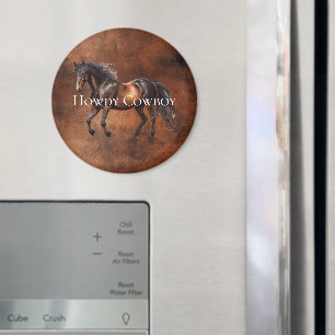 Howdy Cowboy Horse Faux Bruin Leer Magneet