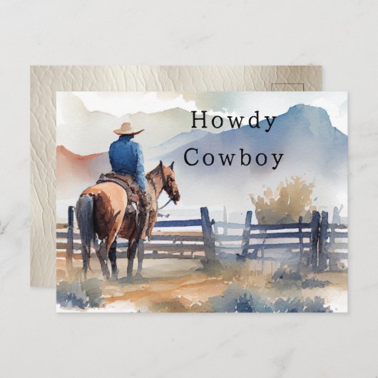 Howdy Cowboy Paard Briefkaart (Voorkant / Achterkant)