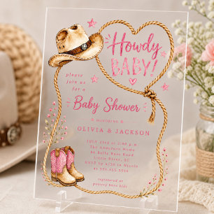 Howdy Cowgirl Acryl Baby Shower Uitnodiging Uitnodigingen