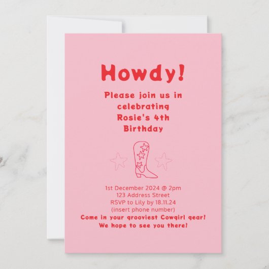 Howdy Cowgirl Birthday Invitation (Devant)