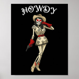 Howdy Cowgirl Skeleton Western esthetische Hallowe Poster