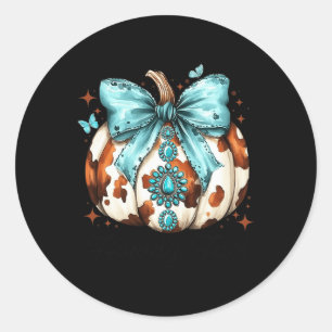 Howdy Herfst Western Pompoen Halloween Koeienhuid Ronde Sticker