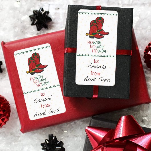 HOwdy HOwdy Kerstmis Cowboy Boots Gift Label