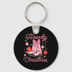 Howdy Kerst Western Cowgirl Laarzen Roze Xmas Pa Sleutelhanger