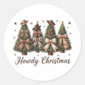 Howdy Kerst Westerne kerstboom Leopard Bow Ronde Sticker (Voorkant)