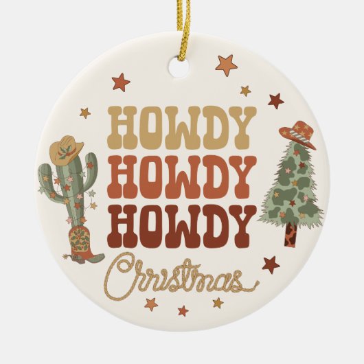 Howdy Kerstmis, Cowboy Kerstmis Keramisch Ornament (Voorkant)