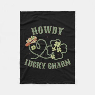 Howdy Lucky Charm Western St Patrick Day Shamrock Fleece Deken