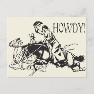 Howdy met tekening van cowgirls op paarden briefkaart