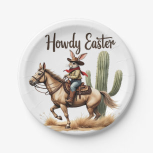 Howdy Paashaas Rijden op een paard Cowboy Papieren Bordje