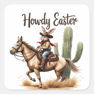 Howdy Paashaas Rijden op een paard Cowboy Vierkante Sticker