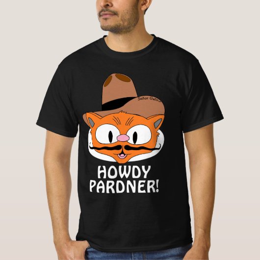 HOWDY PARDNER! Cowboy Mustache Cat T-shirt (Voorkant)