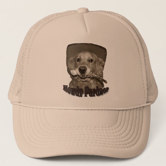 Howdy Pardner Golden Retriever Cowboy Trucker Pet (Voorkant)