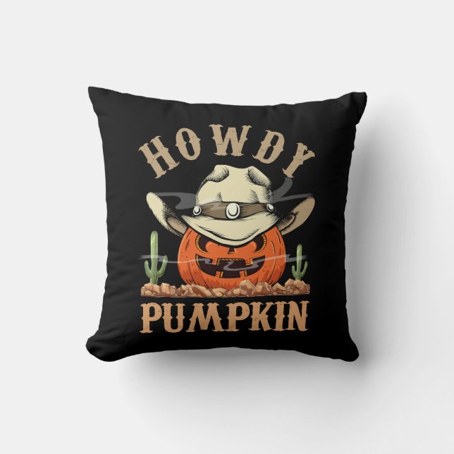 Howdy Pumpkin Autumn Westerne Halloween  Rod Kussen (Voorkant)