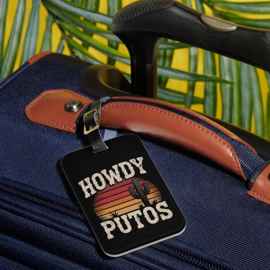 Howdy Putos Funny Cactus Retro  Bagagelabel (Voorkant Insitu 1)