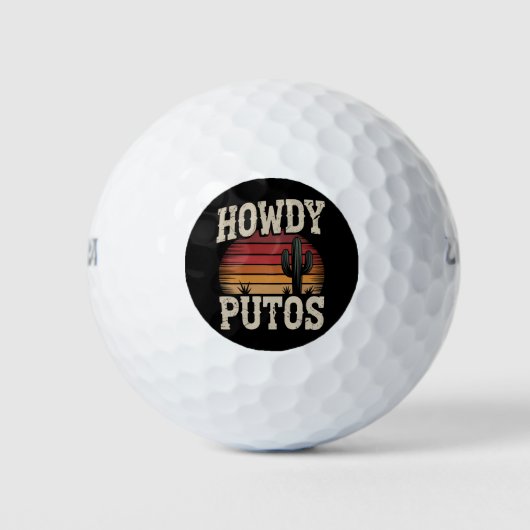 Howdy Putos Funny Cactus Retro Golfballen (Voorkant)