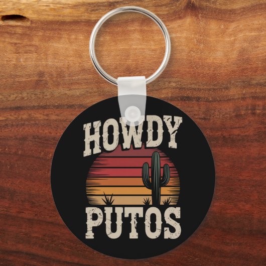 Howdy Putos Funny Cactus Retro Sleutelhanger (Voorkant)