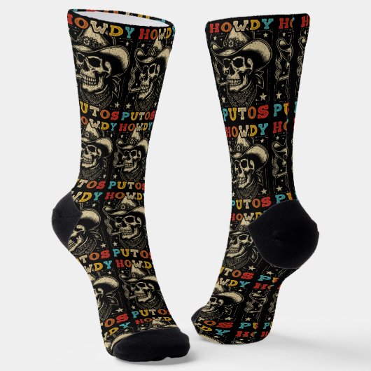 Howdy Putos Funny Skull Retro Sokken (Gebogen)