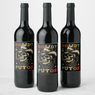 Howdy Putos Funny Skull Retro Wijn Etiket