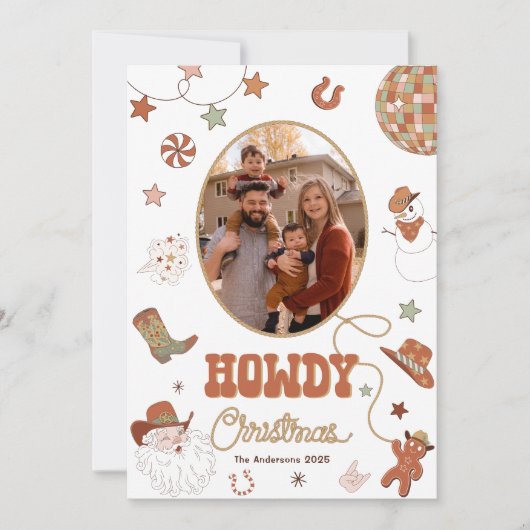 Howdy Retro Westerne Familiefoto Kerst Feestdagenkaart (Voorkant)