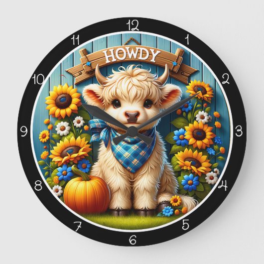 Howdy Schattigee Highland Koe Grote Klok (Voorkant)