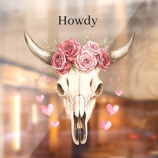Howdy Skull Pink Roses Hearts Raamsticker (Vel 2)