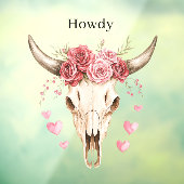 Howdy Skull Pink Roses Hearts Raamsticker (Vel 3)