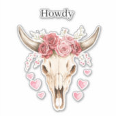 Howdy Skull Pink Roses Hearts Sticker (Voorkant)