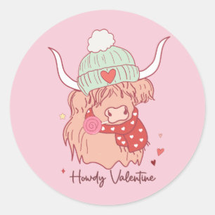 Howdy Valentijn, Valentijnen Dag Highland Koe Ronde Sticker