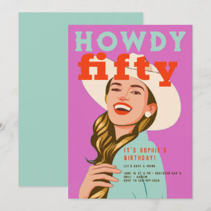 Howdy Vijftig Western Retro Chique Roze 50ste Verj Kaart