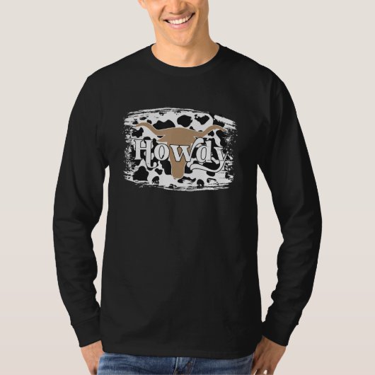 Howdy Western Koeienhuid Leopard Bull Skull Texas T-shirt (Voorkant)