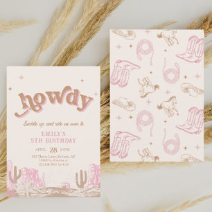 Howdy! Westerne roze cowgirl verjaardag Kaart