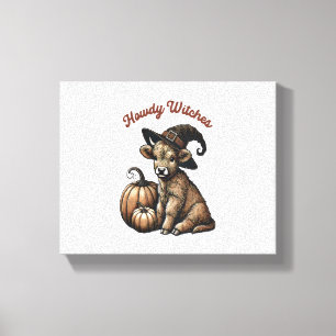 Howdy Witches Halloween Highland Koe Canvas Afdruk