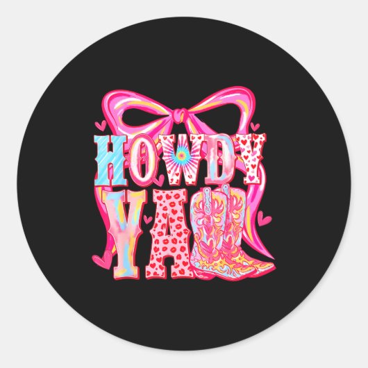 Howdy Yall Cowboy Boots Coquette Bow Western Valen Ronde Sticker (Voorkant)
