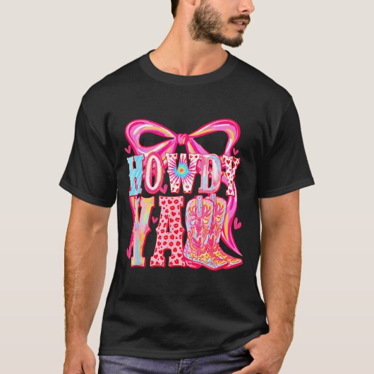 Howdy Yall Cowboy Boots Coquette Bow Western Valen T-shirt (Voorkant)