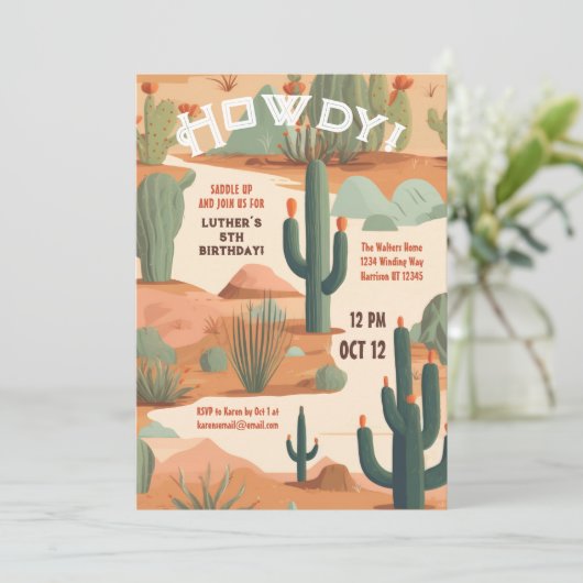 Howdy zuidwestelijk zadel omhoog jongens verjaarda kaart (Staand voorkant)
