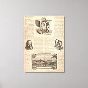 Howe naaimachine met schets van de uitvinder canvas afdruk
