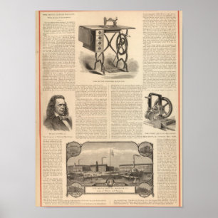 Howe naaimachine met schets van de uitvinder poster