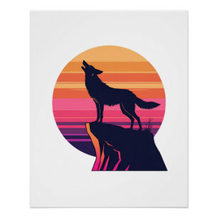 Howl at the Dusk - Retro Coyote Zonsondergang Perfect Poster