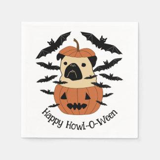 Howl-O-Ween Pug in een Jack-O-Lantern met vleermui Servet