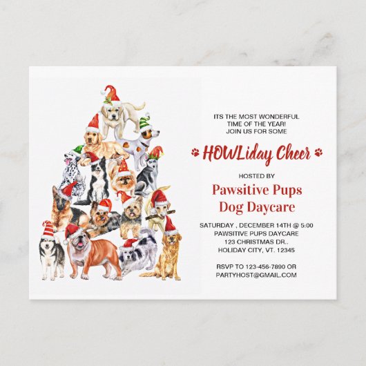 HOWLiday Cheer Hondenliefhebber Kerstmis Business Uitnodiging Briefkaart (Voorkant)