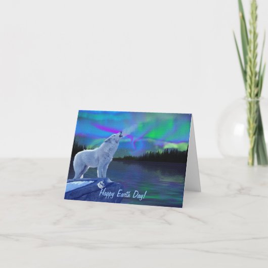 Howling Arctic Wolf & Northern Lights Note Kaart (Voorkant)