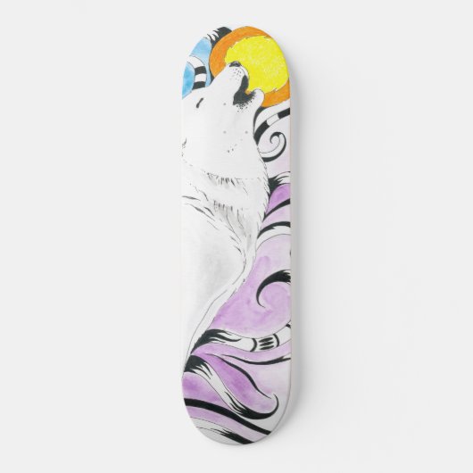 Howling Arctic Wolf Tribal Moon Skateboard (Voorkant)