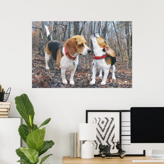 Howling Beagle & Beagle Buddy dans Woods Poster (Bureau à domicile)