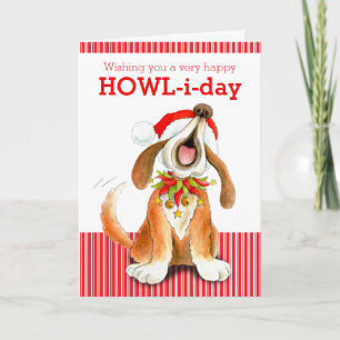 Howling carol chantant chien art carte de Noël