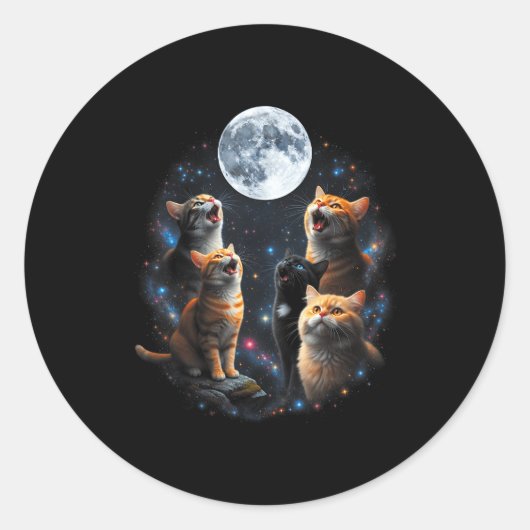 Howling Cats Full Moon Starry Sky Galaxy Cosmic An Ronde Sticker (Voorkant)