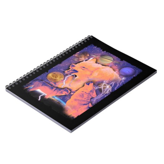 Howling Cosmic Wolves Moon Space Wolf Notitieboek (Linkerzijde)