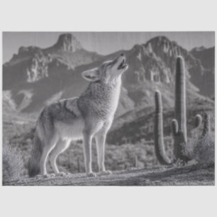 Howling Coyote in het woestijnlandschap Tissuepapier