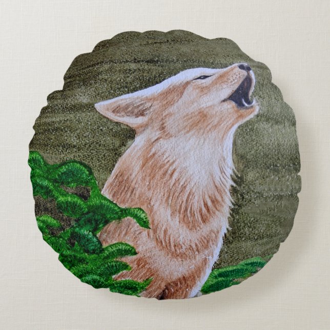 Howling Coyote Rond Kussen (Voorkant)