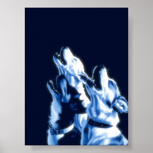 Howling Dogs Poster Print Wall Art blue design (Devant)